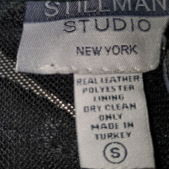 Vintage Stillman Studio NY 90s Y2K Leather Leaf Black Mesh Zip Mock Neck Jacket - Picture 11 of 12